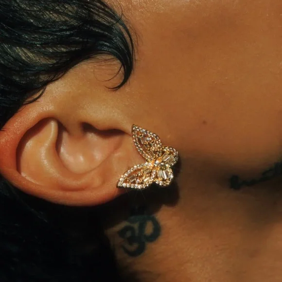 Butterfly crystal earrings and rings set 4pieces - Picture 5 of 8